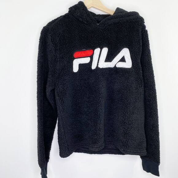 FILA Black Fleece Logo Front Long Sleeve Pullover Hoodie Women's Size Medium M - Picture 1 of 6